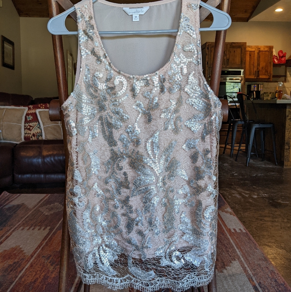 Sequined Mesh Back Tank